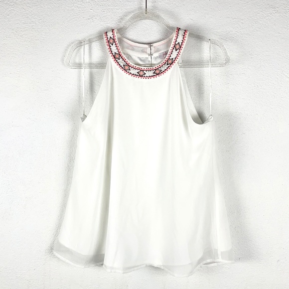 PIXLEY | 💐Beaded Neckline Loose Sleeveless Blouse Top - Picture 1 of 8